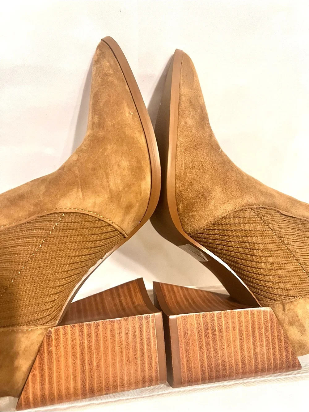 Steve Madden Teca Pointy Toe Leather Suede Ribbed Stretch Sock Ankle Boots-Sz. 6